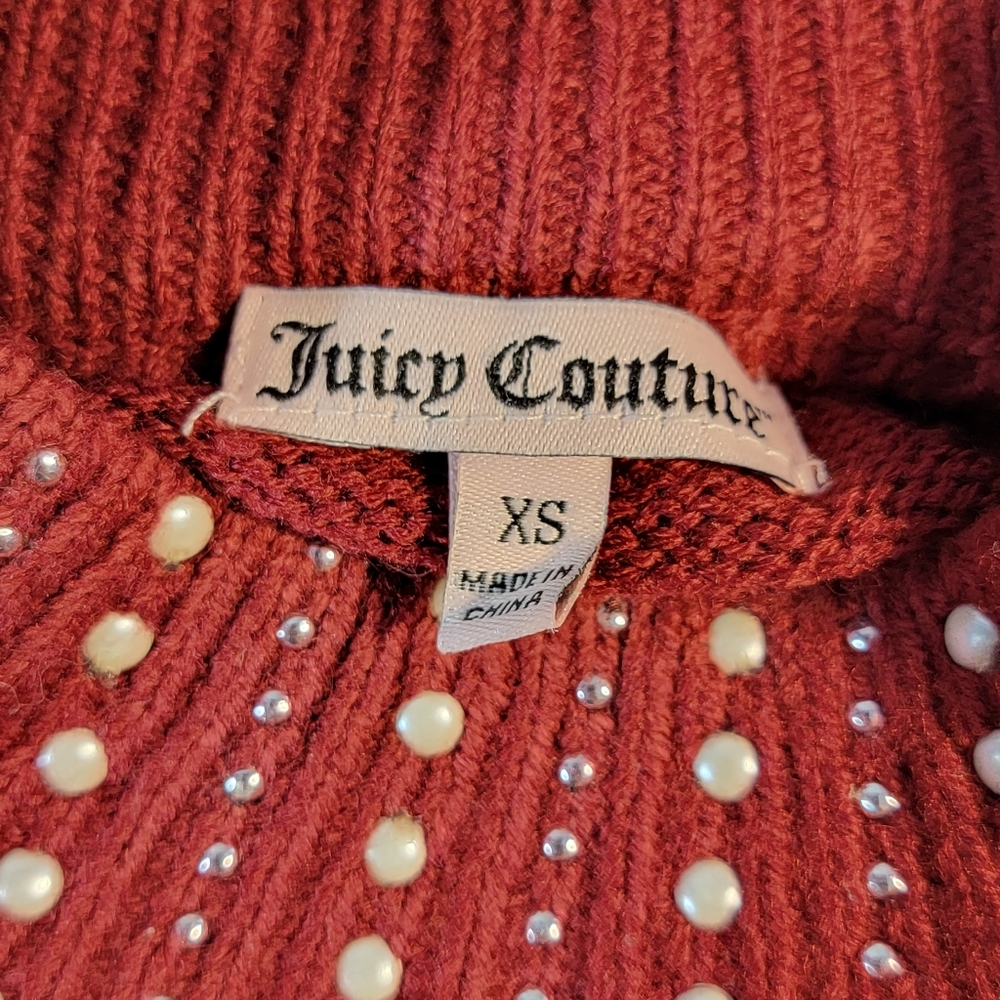Juicy Couture Red Mock Neck Studded Light Weight 3 Seasons Streetwear Sweater XS - Picture 7 of 12